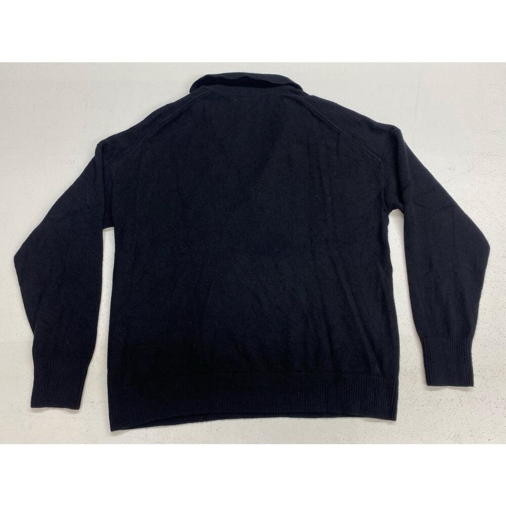 Women Quince Mongolian Cashmere Sweater solid black v-neck pullover polo, L - Picture 3 of 5